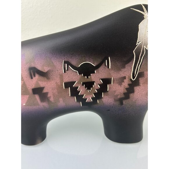 Navajo Signed Buffalo Ceramic Statue Native American Pottery Art Primitive READ - Picture 13 of 16